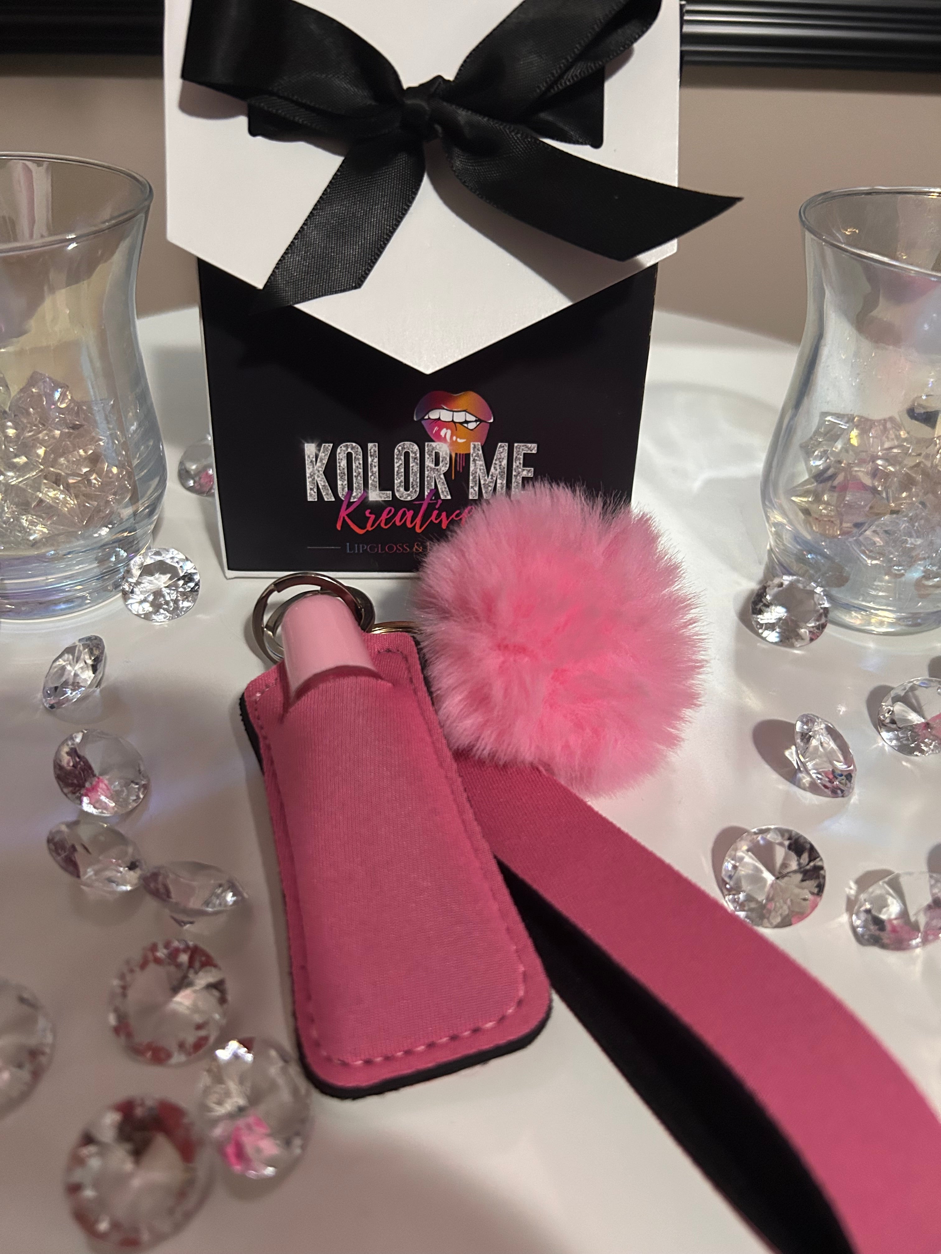 Pom Pom Keychain w/lip gloss